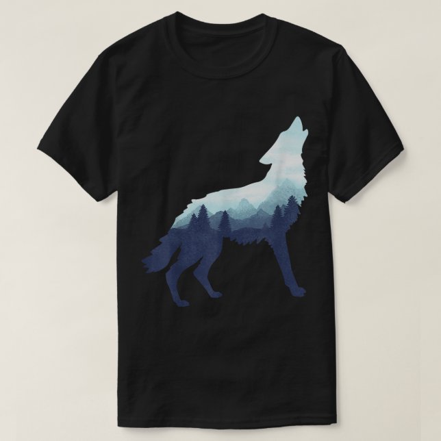 Camiseta Mountain Forest Wolf Silhouette (Diseño del anverso)