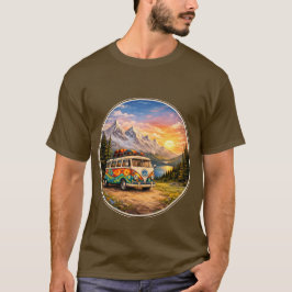 Camiseta Mountain Sunset Lake Scene | Retro Hippie Van Life