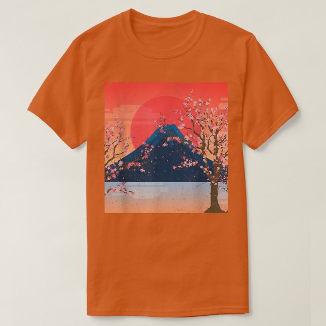 Camiseta Mountain Sunset Sakura Árbol de flores rosadas Che (Diseño del anverso)