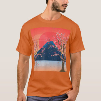 Camiseta Mountain Sunset Sakura Árbol de flores rosadas Che