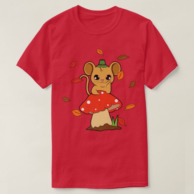 Camiseta Mouse Falling Leaves In Autumn Mushroom (Diseño del anverso)