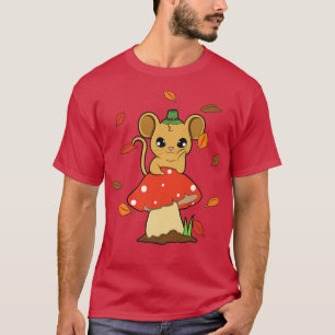 Camiseta Mouse Falling Leaves In Autumn Mushroom