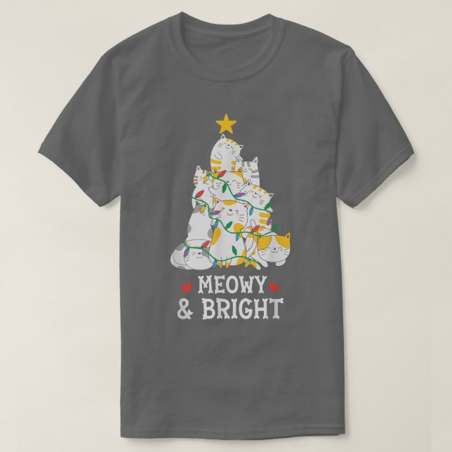 Camiseta Mowy Y Brillante Árbol De Navidad Gato Merry Xmas  (Diseño del anverso)