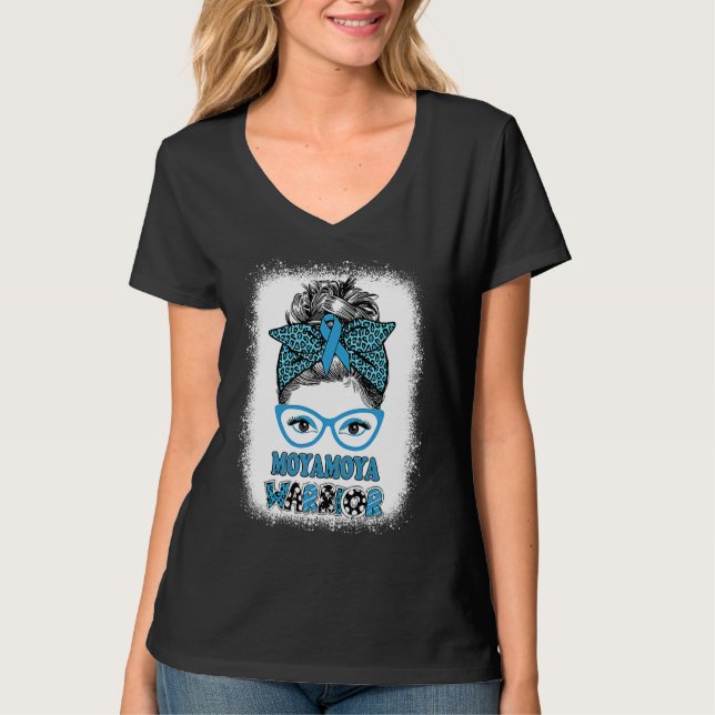 Camiseta Moyamoya Disease Awareness Messy Bun Blue Ribbon W (Anverso)