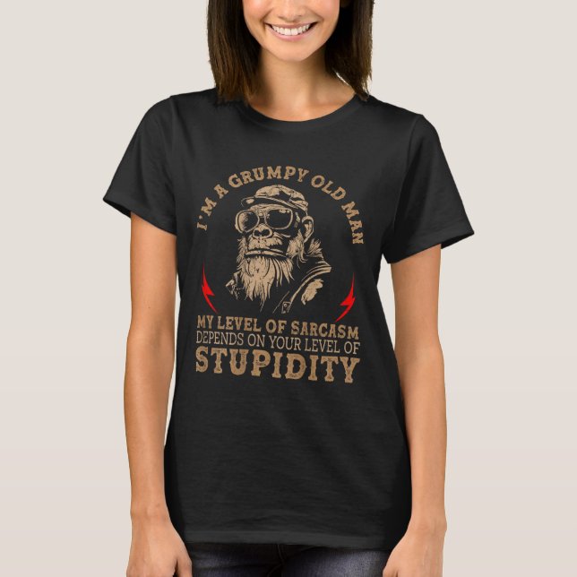 Camiseta Mpy Old Man - My Level Of Sarcasm Funny Monkey (on (Anverso)