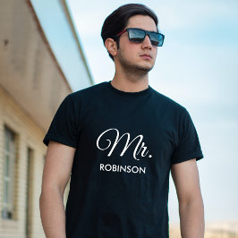 Camiseta Mr. Custom Name New White Script Black Mens