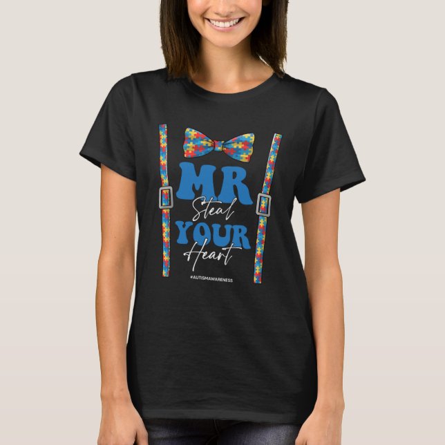 Camiseta Mr Steal Your Heart Autism Boy Suspenders Autistic (Anverso)