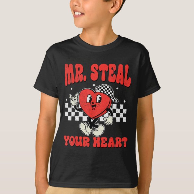 Camiseta Mr Steal Your Heart For Boys Toddlers Valentine's  (Anverso)