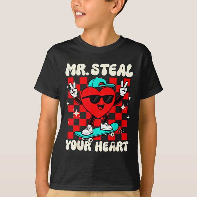 Camiseta Mr Steal Your Heart For Boys Toddlers Valentine's  (Anverso)