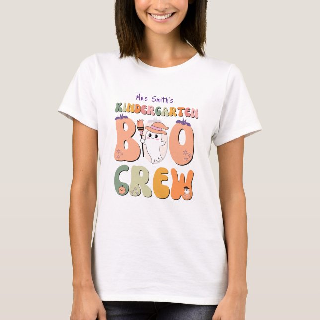 Camiseta mrs Name Kindergarten Boo Crew Professor white (Anverso)