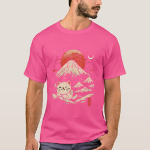 Camiseta Mt. Fuji Sunset Kitten Lover Gato De Arte Japonés