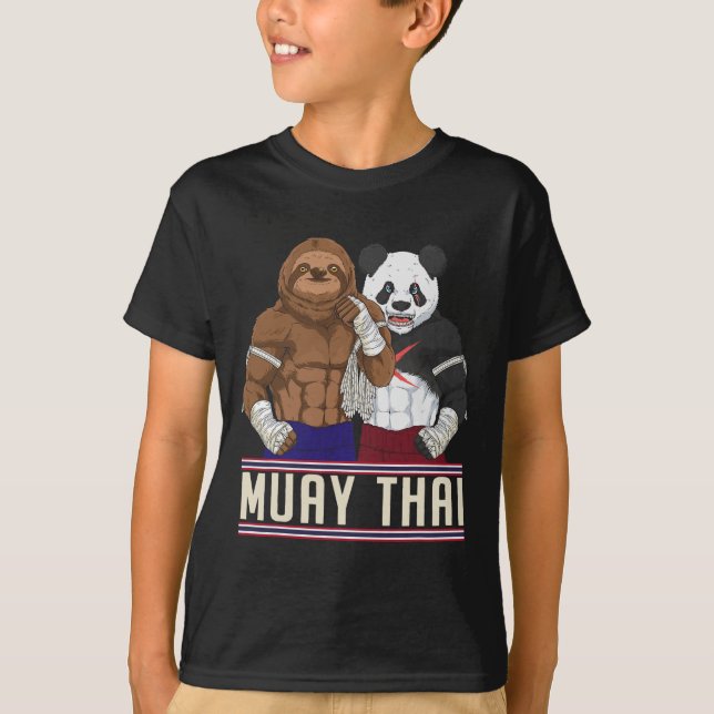 Camiseta Muay Thai Sloth Panda Kickboxing Fighter  (Anverso)