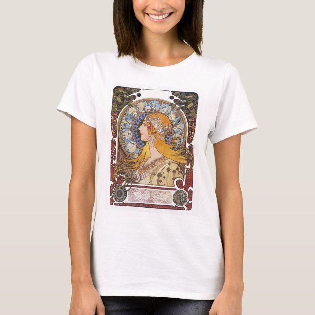 Camiseta Mucha Art Nouveau - Zodiac - La Plume (Anverso)
