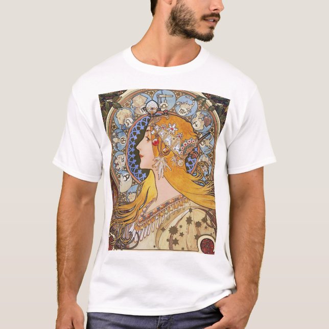 Camiseta Mucha Art Nouveau - Zodiac - La Plume (Anverso)