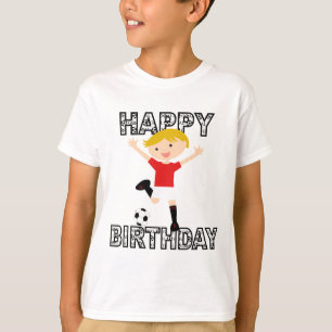 Camiseta Muchacho 1 del cumpleaños del fútbol rojo y blan