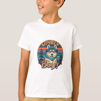Camiseta Muchacho adorable Guay Vintage Retro Husky Puppy