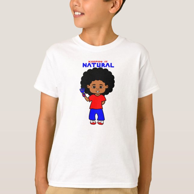 Camiseta Muchacho afroamericano con el dibujo animado (Anverso)