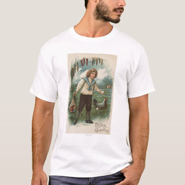 Camiseta Muchacho con la cesta del huevo de Pascua que (Anverso)