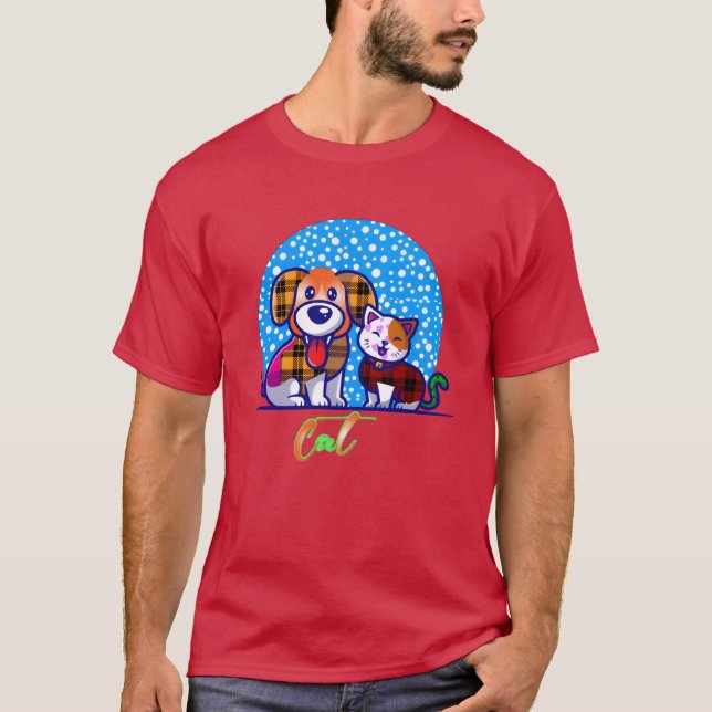Camiseta Muchacho de perros y gatos amigos para siempre (Anverso)
