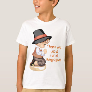 Camiseta Muchacho del peregrino que ruega en rodillas