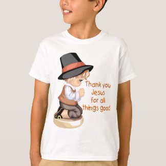 Camiseta Muchacho del peregrino que ruega en rodillas