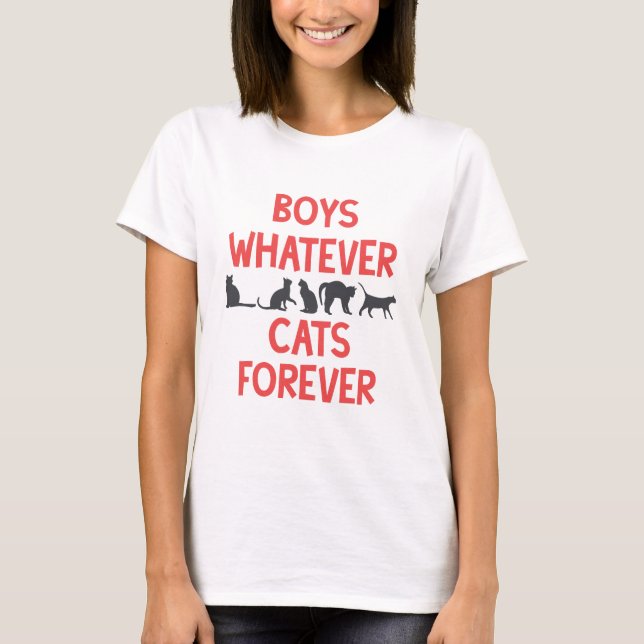 Camiseta Muchachos cualesquiera gatos para siempre (luz) (Anverso)