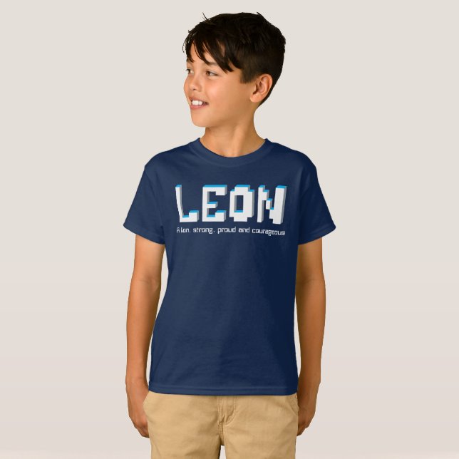 Camiseta Muchachos nombre de León y texto de los pixeles (Anverso completo)