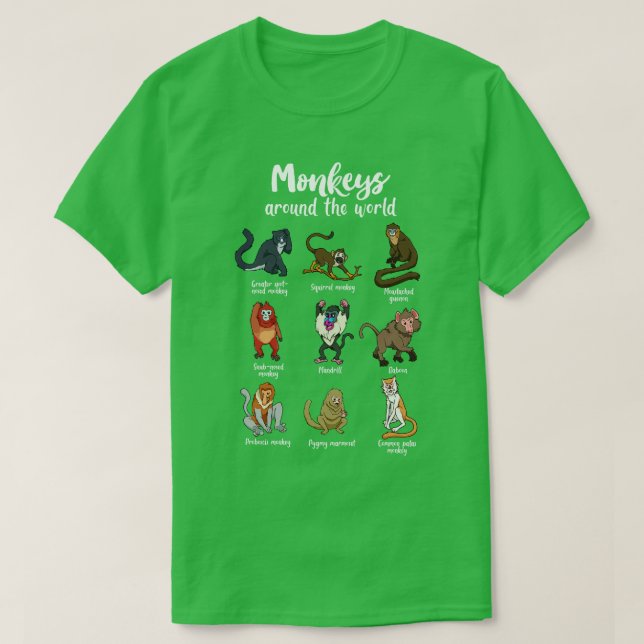 Camiseta Muchas especies de monos tipo monos (Diseño del anverso)