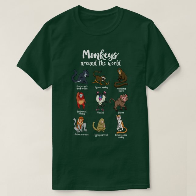 Camiseta Muchas especies de monos tipo monos 1 (Diseño del anverso)