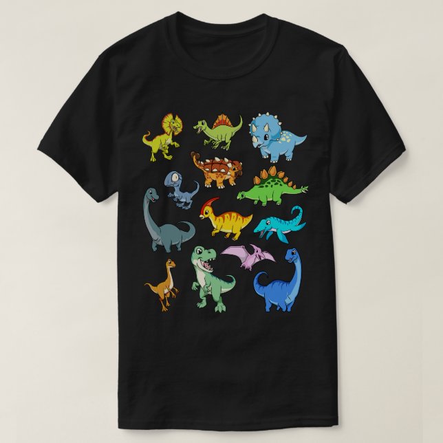 Camiseta Muchos dinosaurios kawaii (Diseño del anverso)