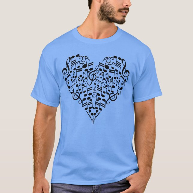 Camiseta Muchos Elementos De Guitarra En Heart Music Notas  (Anverso)