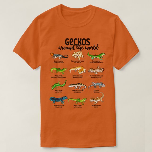 Camiseta Muchos geckos diferentes del mundo (Diseño del anverso)