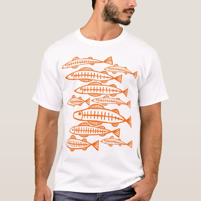 Camiseta Muchos peces - Naranja (Anverso)