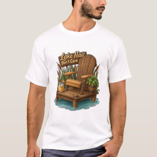 Camiseta Muelle de madera y silla con cabello despeinado