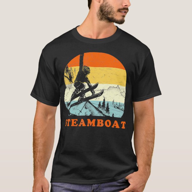 Camiseta Muelles de barco de vapor para esquiar, Nieve Retr (Anverso)