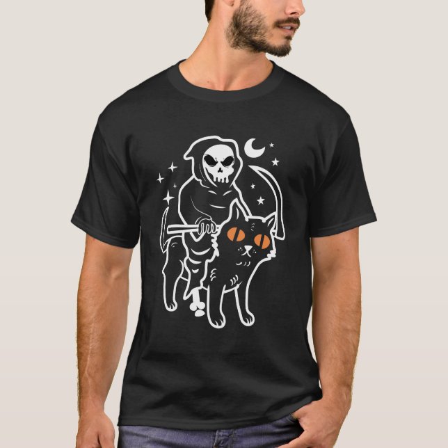 Camiseta Muerte,El Fantasma Monta Un Gato Negro  (Anverso)