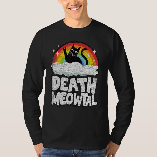 Camiseta Muerte Gato Meowtal Arcoiris Retro Niños Gótico Mu (Anverso)