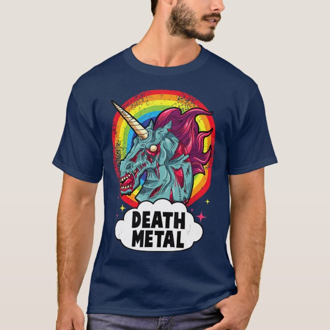 Camiseta Muerte Metalizado Unicornio Rockero Arcoiris Emo Z (Anverso)