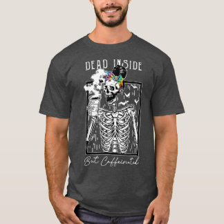Camiseta Muerto adentro pero café cafeinado Skeleton Hallwe