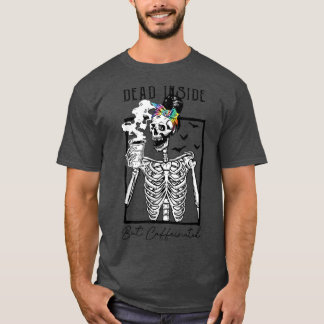 Camiseta Muerto adentro pero cafeinado esqueleto tomando ca