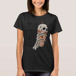 Camiseta Muerto adentro pero picado café Skeleton Halloween