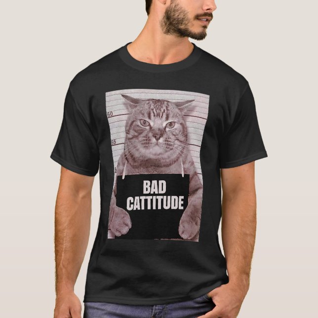Camiseta Mugshot del gato con mala actitud (Anverso)