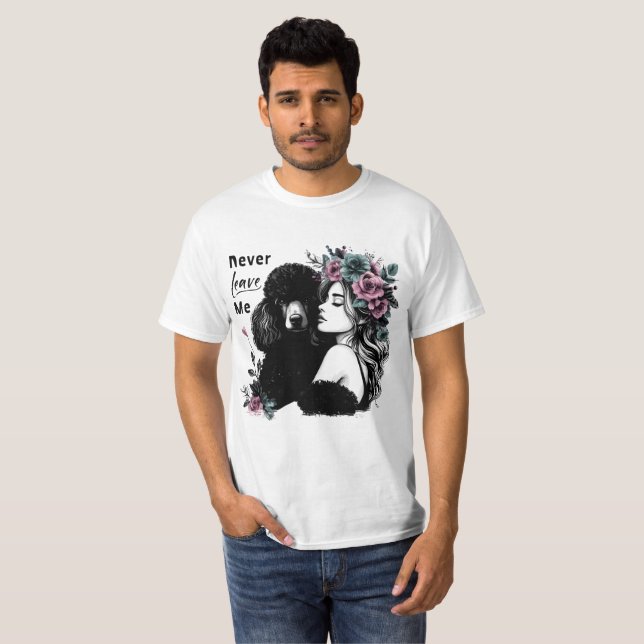 Camiseta Mujer Abrazando Caniche Con Flores (Anverso completo)