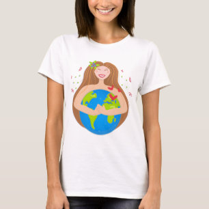 Camiseta Mujer abrazando el planeta Tierra