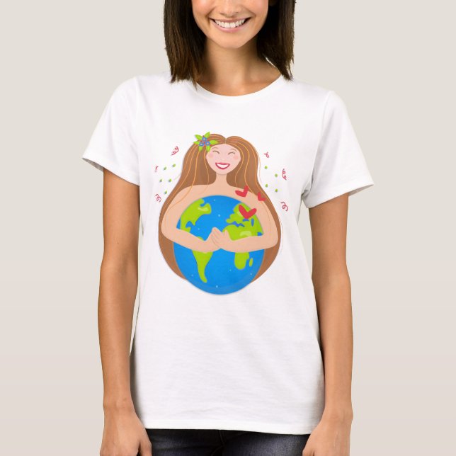 Camiseta Mujer abrazando el planeta Tierra (Anverso)