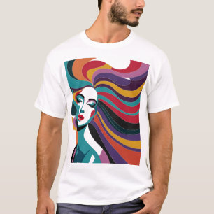 Camiseta Mujer abstracta colorida con arte de pelo flotante