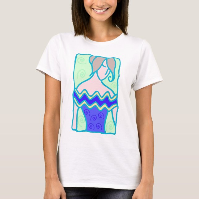 Camiseta Mujer acuaria de los años 20 con símbolo azul verd (Anverso)