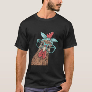 Camiseta Mujer Adorable Niña Pollo Con Pañuelo De Cabeza Y