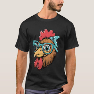 Camiseta Mujer Adorable Niña Pollo Con Pañuelo De Cabeza Y