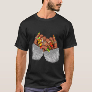 Camiseta Mujer africana afroamericana Juneteenth uñas Kente